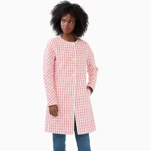 NWOT Kate Spade Pink Gingham Tweed Coat - Picture 7 of 9
